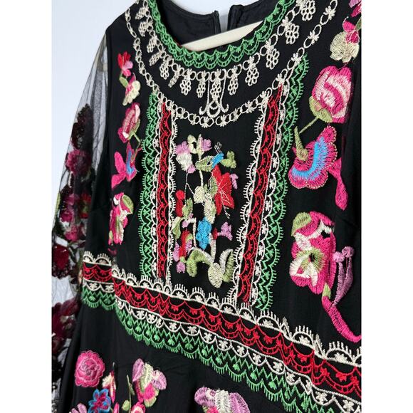 By Megyn Maxi Dress Women Size 10/12 (Estimated) Black Embroidered Floral Mesh - Picture 6 of 12